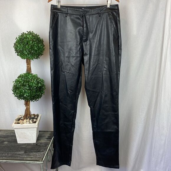 ASOS Black Faux Leather Full Length Relax Fit Trouser Pants 34 - Picture 1 of 8
